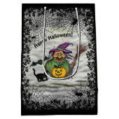 Witch, Cat, Bat en Pumpkin, Happy Halloween! Medium Cadeauzakje (Achterkant)