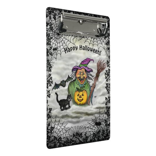 Witch, Cat, Bat en Pumpkin, Happy Halloween! Mini Klembord (Schuin)