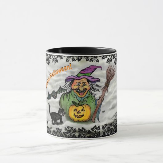 Witch, Cat, Bat en Pumpkin, Happy Halloween! Mok (Midden)