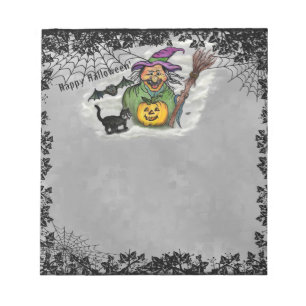 Witch, Cat, Bat en Pumpkin, Happy Halloween! Notitieblok