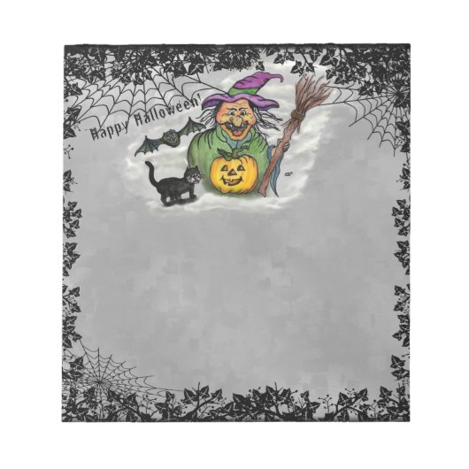 Witch, Cat, Bat en Pumpkin, Happy Halloween! Notitieblok (Voorkant)