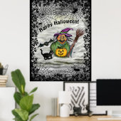 Witch, Cat, Bat en Pumpkin, Happy Halloween! Poster (Thuiskantoor)