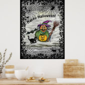 Witch, Cat, Bat en Pumpkin, Happy Halloween! Poster (Keuken)