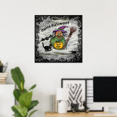 Witch, Cat, Bat en Pumpkin, Happy Halloween! Poster (Thuiskantoor)