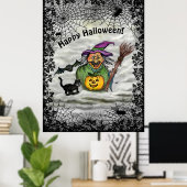 Witch, Cat, Bat en Pumpkin, Happy Halloween! Poster (Thuiskantoor)