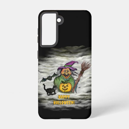 Witch, Cat, Bat en Pumpkin, Happy Halloween! Samsung Galaxy Hoesje (Achterkant)