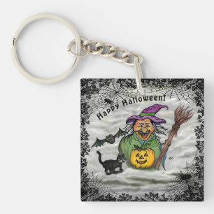 Witch, Cat, Bat en Pumpkin, Happy Halloween! Sleutelhanger