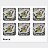 Witch, Cat, Bat en Pumpkin, Happy Halloween! Vierkante Sticker (Vel)