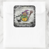 Witch, Cat, Bat en Pumpkin, Happy Halloween! Vierkante Sticker (Tas)