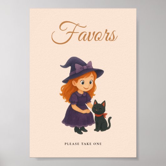 Witch & Cat Bow Cards  Gifts Table Sign Poster (Voorkant)