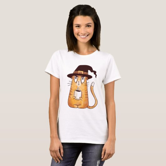 Witch Cat Coffee T-Shirt (Voorkant volledig)