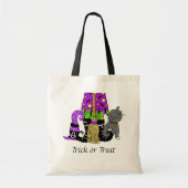Witch, Cat en Broomstick Halloween Trick or treat Tote Bag (Voorkant)