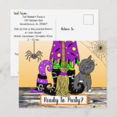 Witch, Cat en Spiderweb Cute Halloween Invitation Briefkaart (Voorkant / Achterkant)