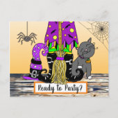Witch, Cat en Spiderweb Cute Halloween Invitation Briefkaart (Voorkant)