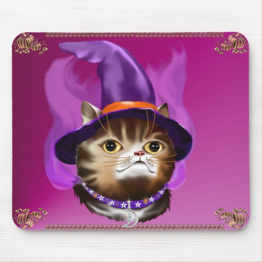 Witch Cat Face mousepad Muismat (Voorkant)