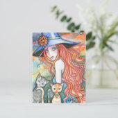 Witch Cat Halloween Art Briefkaart beroemd gemaakt (Staand voorkant)