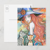 Witch Cat Halloween Art Briefkaart beroemd gemaakt (Voorkant / Achterkant)