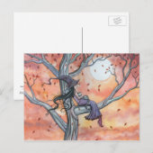 Witch Cat Halloween Briefkaart beroemd gemaakt doo (Voorkant / Achterkant)