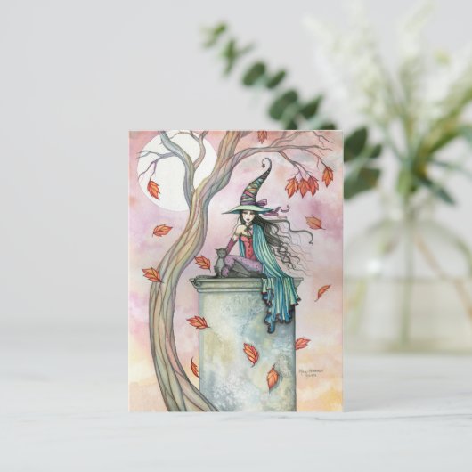 Witch Cat Halloween Briefkaart beroemd gemaakt doo (Staand voorkant)