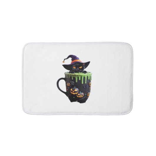 Witch Cat Halloween Coffee Mok – Schattigee zwarte Badmat (Voorkant)