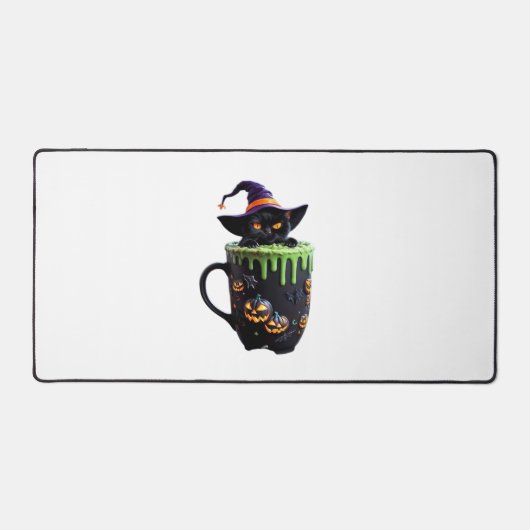 Witch Cat Halloween Coffee Mok – Schattigee zwarte Bureaumat (Voorkant)