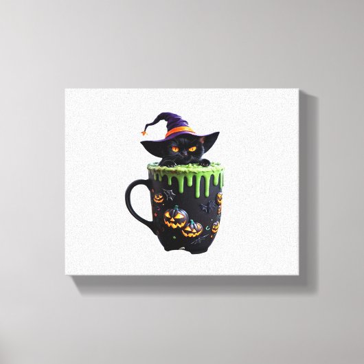 Witch Cat Halloween Coffee Mok – Schattigee zwarte Canvas Afdruk (Voorkant)