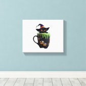 Witch Cat Halloween Coffee Mok – Schattigee zwarte Canvas Afdruk (Insitu (Houten vloer))