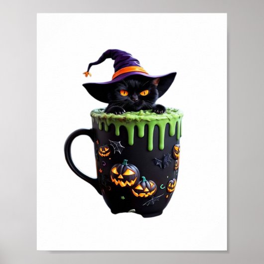 Witch Cat Halloween Coffee Mok – Schattigee zwarte Poster (Voorkant)