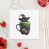 Witch Cat Halloween Coffee Mok – Schattigee zwarte Servet (Insitu)