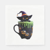 Witch Cat Halloween Coffee Mok – Schattigee zwarte Servet (Voorkant)
