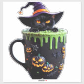 Witch Cat Halloween Coffee Mok – Schattigee zwarte Sticker (Vel)