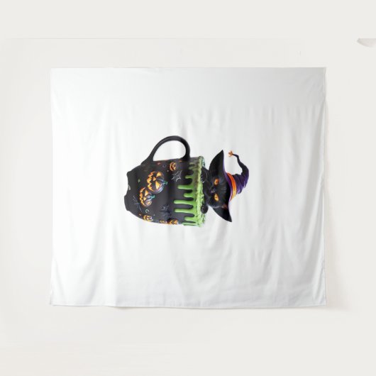 Witch Cat Halloween Coffee Mok – Schattigee zwarte Wandkleed (Voorkant (horizontaal))