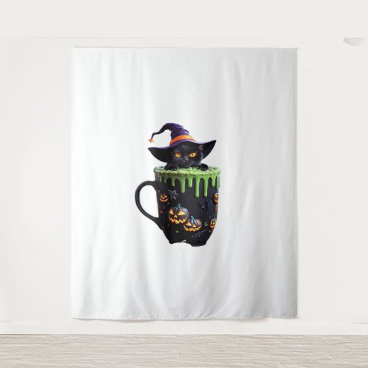 Witch Cat Halloween Coffee Mok – Schattigee zwarte Wandkleed (Voorkant)