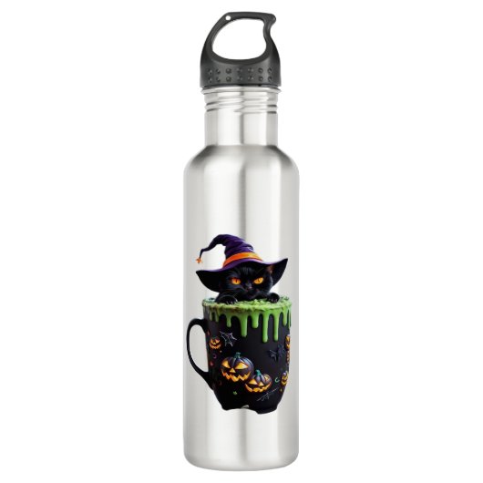 Witch Cat Halloween Coffee Mok – Schattigee zwarte Waterfles (Voorkant)