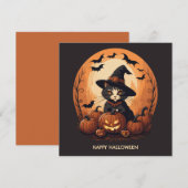 Witch cat halloween feestdagenkaart (Voorkant / Achterkant)
