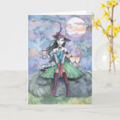 Witch Cat Halloween Kaart beroemd gemaakt door Mol (Gele Bloem)