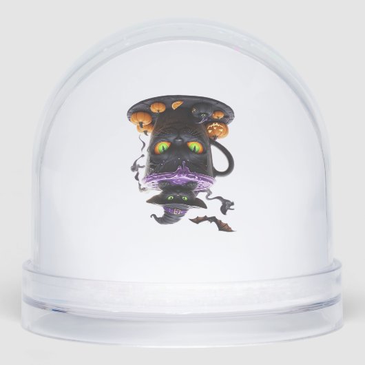 Witch Cat Halloween Latte  Creepy Cute Coffee with Sneeuwbol (Voorkant)