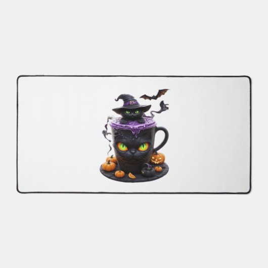 Witch Cat Halloween Latte - griezelige Schattigee Bureaumat (Voorkant)