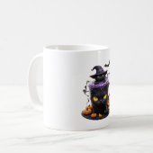Witch Cat Halloween Latte - griezelige Schattigee  Koffiemok (Voorkant links)