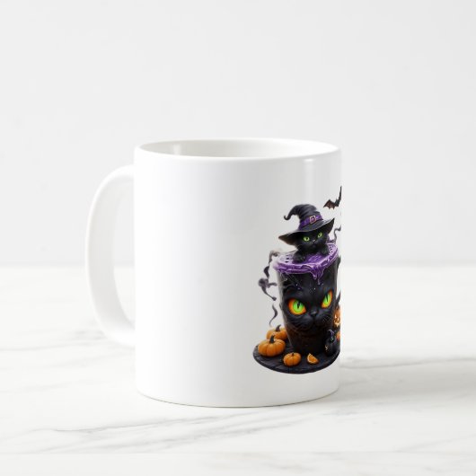 Witch Cat Halloween Latte - griezelige Schattigee  Koffiemok (Voorkant links)
