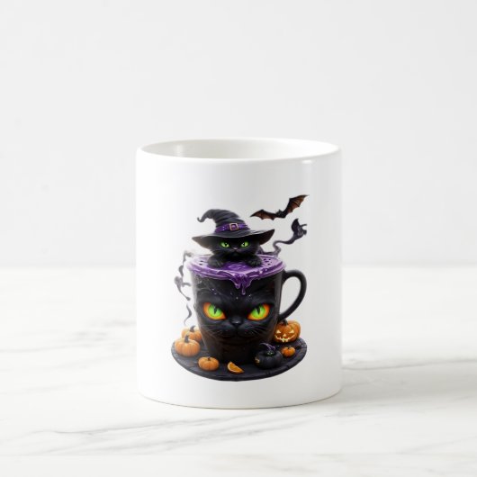 Witch Cat Halloween Latte - griezelige Schattigee  Koffiemok (Center)