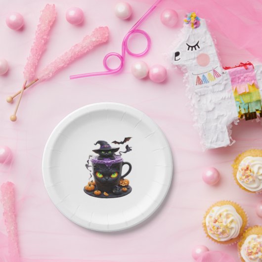 Witch Cat Halloween Latte - griezelige Schattigee Papieren Bordje (Feest)