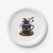 Witch Cat Halloween Latte - griezelige Schattigee Papieren Bordje (Voorkant)