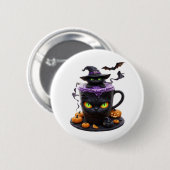 Witch Cat Halloween Latte - griezelige Schattigee  Ronde Button 5,7 Cm (Voorkant /achterkant)