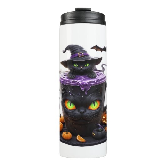 Witch Cat Halloween Latte - griezelige Schattigee Thermosbeker (Voorkant)