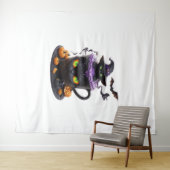 Witch Cat Halloween Latte - griezelige Schattigee  Wandkleed (In Situ (horizontaal))