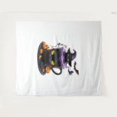 Witch Cat Halloween Latte - griezelige Schattigee  Wandkleed (Voorkant (horizontaal))