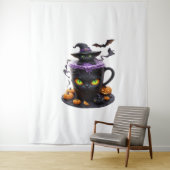 Witch Cat Halloween Latte - griezelige Schattigee  Wandkleed (In situ)