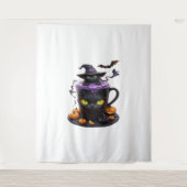 Witch Cat Halloween Latte - griezelige Schattigee  Wandkleed (Voorkant)
