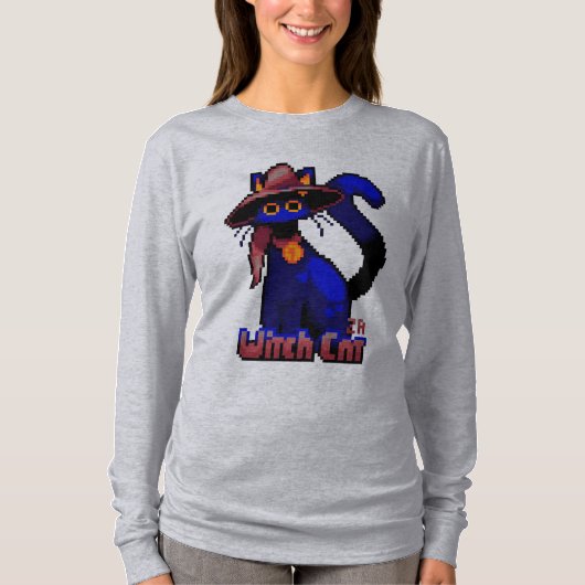 Witch Cat Halloween pixel art T-shirt (Voorkant)
